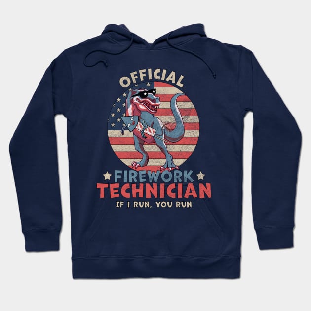 Official Firework Technician 4th of July Dinosaur T-rex Hoodie by OrangeMonkeyArt